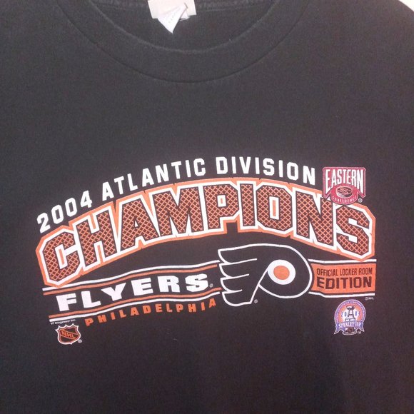 NHL 2004 DIVISION CHAMPION PHILADELPHIA FLYERS MENS BLACK TEE SHIRT SZ XL - Picture 5 of 5